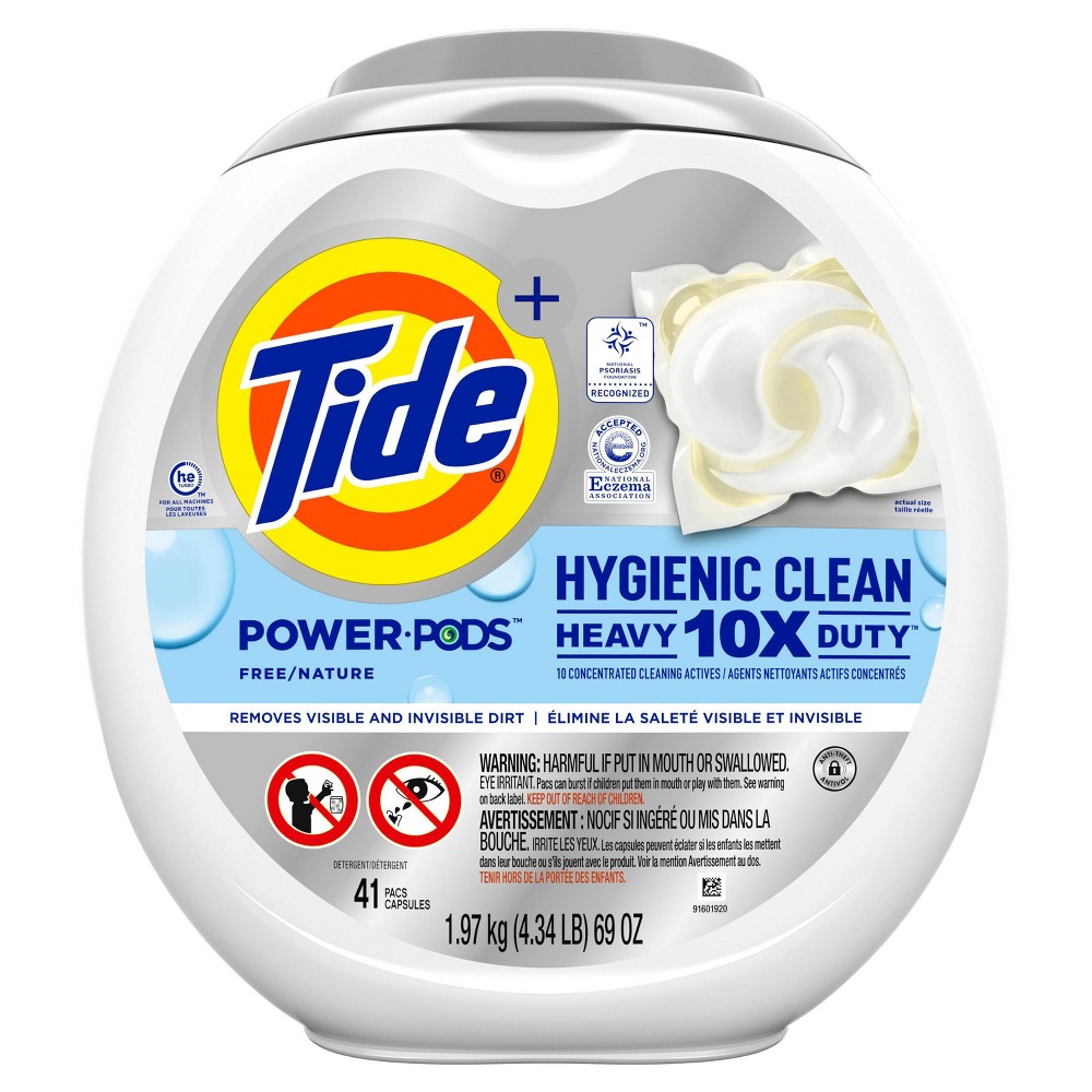 Tide Hygienic Clean Heavy Duty 10x Free Power Pods Liquid Laundry Detergent, White, Unscented, 41 Count 