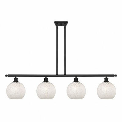 White Mouchette - 4 Light Stem Hung Island In Modern Style-10.5 Inches Tall and 48 Inches Wide