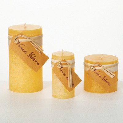 Pale Yellow Timber Pillar Candles Kit - Set of 3