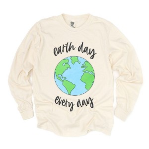Simply Sage Market Women's Earth Day Every Day Long Sleeve Garment Dyed Tee - 1 of 3