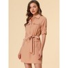Allegra K Women's Roll Up Sleeves Multi-Pocket Mini Belted Shirt Dress - 4 of 4