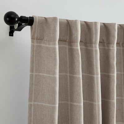 Linen Plaid Blackout Window Curtain Panel 52"x84"