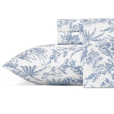 Queen Printed Pattern Sheet Set Blue Floral - Tommy Bahama : Target