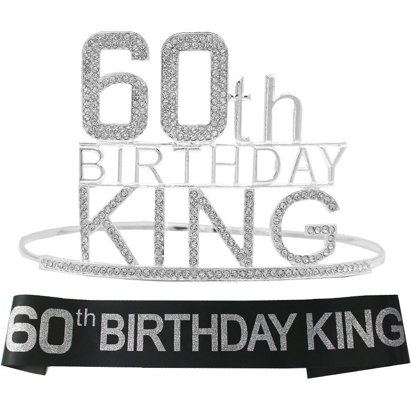 VeryMerryMakering 60th Birthday King Crown and Sash for Men, Silver, 1 of 7