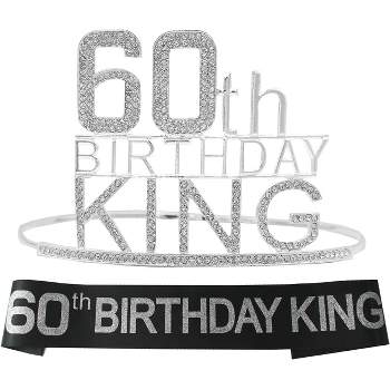 VeryMerryMakering 60th Birthday King Crown and Sash for Men, Silver
