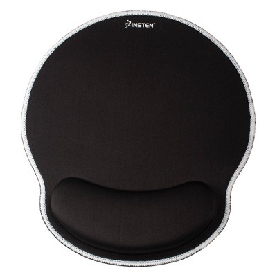 Insten Mouse Pad with Wrist Support Rest, Stitched Edge Mat, Ergonomic Support, Pain Relief Memory Foam, Round, Black with White Edge