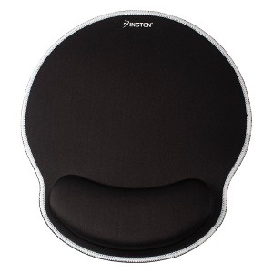 Insten Mouse Pad with Wrist Support Rest, Stitched Edge Mat, Ergonomic Support, Pain Relief Memory Foam, Round, Black with White Edge - 1 of 4