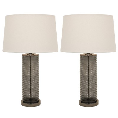 26.5" Set of 2 Tall Ribbed Glass Table Lamps Black - Decor Therapy