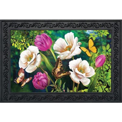 Colorful Butterfly and Floral Rubber Outdoor Doormat 30" x 18"