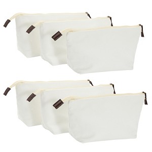 Juvale 6 Pack Canvas Makeup Bags with Zipper - Cotton Cosmetic Bags for Toiletries, DIY Crafts, Travel (White, 11.75 x 5.5") - 1 of 4