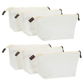 Juvale 6 Pack Canvas Makeup Bags with Zipper - Cotton Cosmetic Bags for Toiletries, DIY Crafts, Travel (White, 11.75 x 5.5")