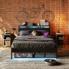 Bestier Full Size Bed Frame with Wooden Headboard – LED Metal Platform Bed with 2-Tier Storage Shelf, Side Bags & USB Charging Station, Black - 4 of 4