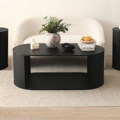 47.5 In Oval Coffee Table,Large Rectangle Coffee Table With Storage with Double Pedestal Base-Maison Boucle