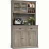 Tall Kitchen Pantry Cabinet with Doors and Shelves & Drawer Anti-Tipping Device Kitchen Hutch with Microwave Stand for Living Room, Dining Room GRAY - 4 of 4