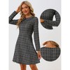 Allegra K Women's Vintage Tweed Plaid Grid Peter Pan Collar Long Sleeve A-line Dress - 2 of 4