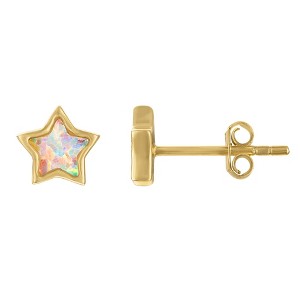 Junior Jewels 14K Gold Over Sterling Silver Children's Created Opal Star Earrings - 1 of 2