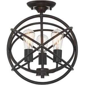 Franklin Iron Works Ellery Industrial Modern Ceiling Light Semi Flush Mount Fixture 14" Wide Bronze 3-Light Openwork Sphere Cage Shade for Bedroom - 1 of 4