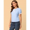 INSPIRE CHIC Women's Puff Sleeve Crew Neck Lace Trim Cotton Top - 4 of 4