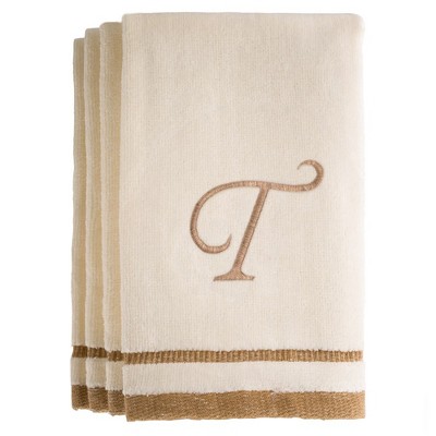 Creative Scents Ivory Fingertip Monogrammed Towels Brown Embroidered