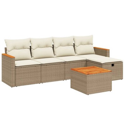vidaXL 6 Piece Patio Sofa Set with Cushions Beige and Cream Poly Rattan - Without Storage 6 Piece Set