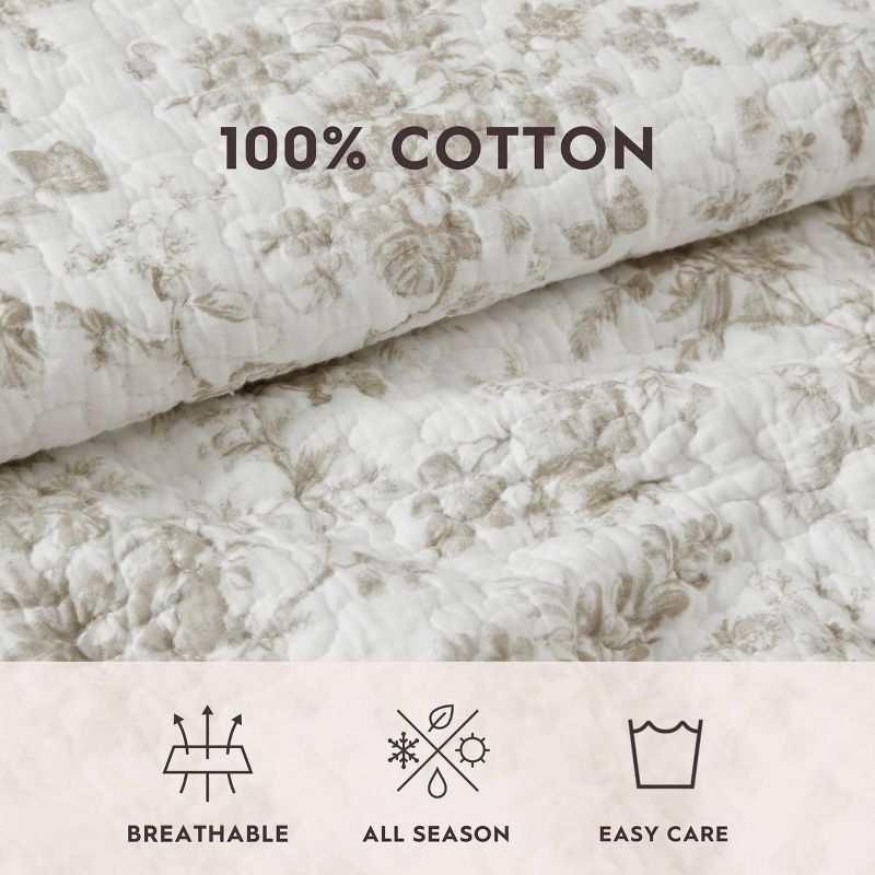 Laura Ashley Walled Garden 100% Cotton Quilt Bedding Set Brown, 5 of 13