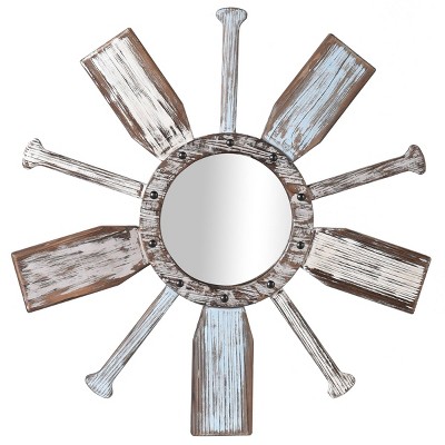 Montauk Weathered Boat Paddle Wall Mirror White/Blue - StyleCraft