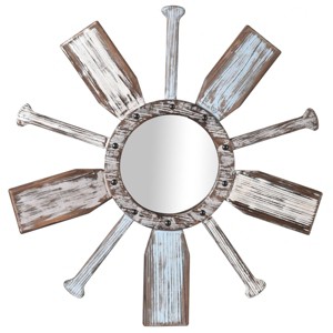 Montauk Weathered Boat Paddle Wall Mirror White/Blue - StyleCraft: No Assembly, Round Shape, Glass & Iron - 1 of 4