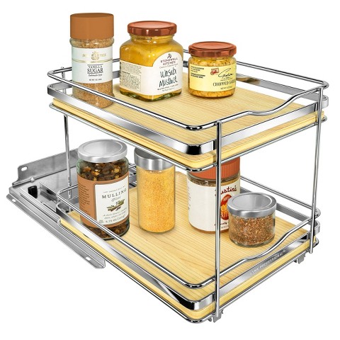 Lynk Professional Slide Out Vertical 8.25" Double Metal/Wood Spice Rack Silver: Kitchen Storage, Pantry Organizer, Pull Out