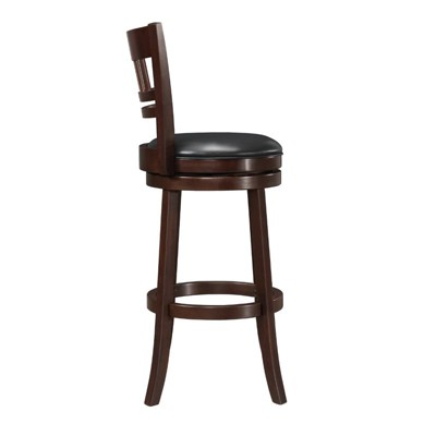 Elegant Dark Cherry Swivel Bar Stool with Black Faux Leather Seat