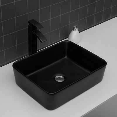 ONWITH 19"x15" Black Ceramic Rectangular Vessel Bathroom Sink