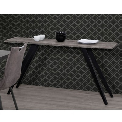Acacia Wood and Metal Console Table with Live Edge Top and Angled Legs and FSC-Certified Wood