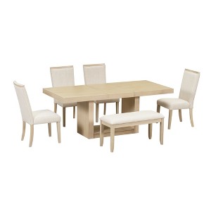 Dexmalle 6-Piece 78inch Extendable Pedestal Dining Table Set,Natural - 1 of 4