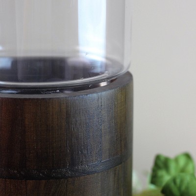 Clear Glass Hurricane Candle Holder with Dark Wood Base