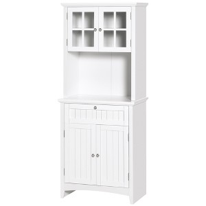 Gulches Elegant Versatile Buffet with Hutch - Kitchen Pantry Cabinet, Framed Glass Door, Drawer, Microwave Space, White 27"W x15.75"D x64.5"H - 1 of 4