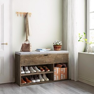 Shoe Storage Bench with Padded Seat, Flip-Open Entryway Bench with Hidden Compartment | Wooden Shoe Rack for Hallway, Living Room & Bedroom - 1 of 4
