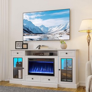 AOXUN 58" Fireplace TV Stand for TVs up to 65 Inch, Media Entertainment Center with 23" Electric Fireplace with Glass Doors, LED Lights, White - 1 of 4