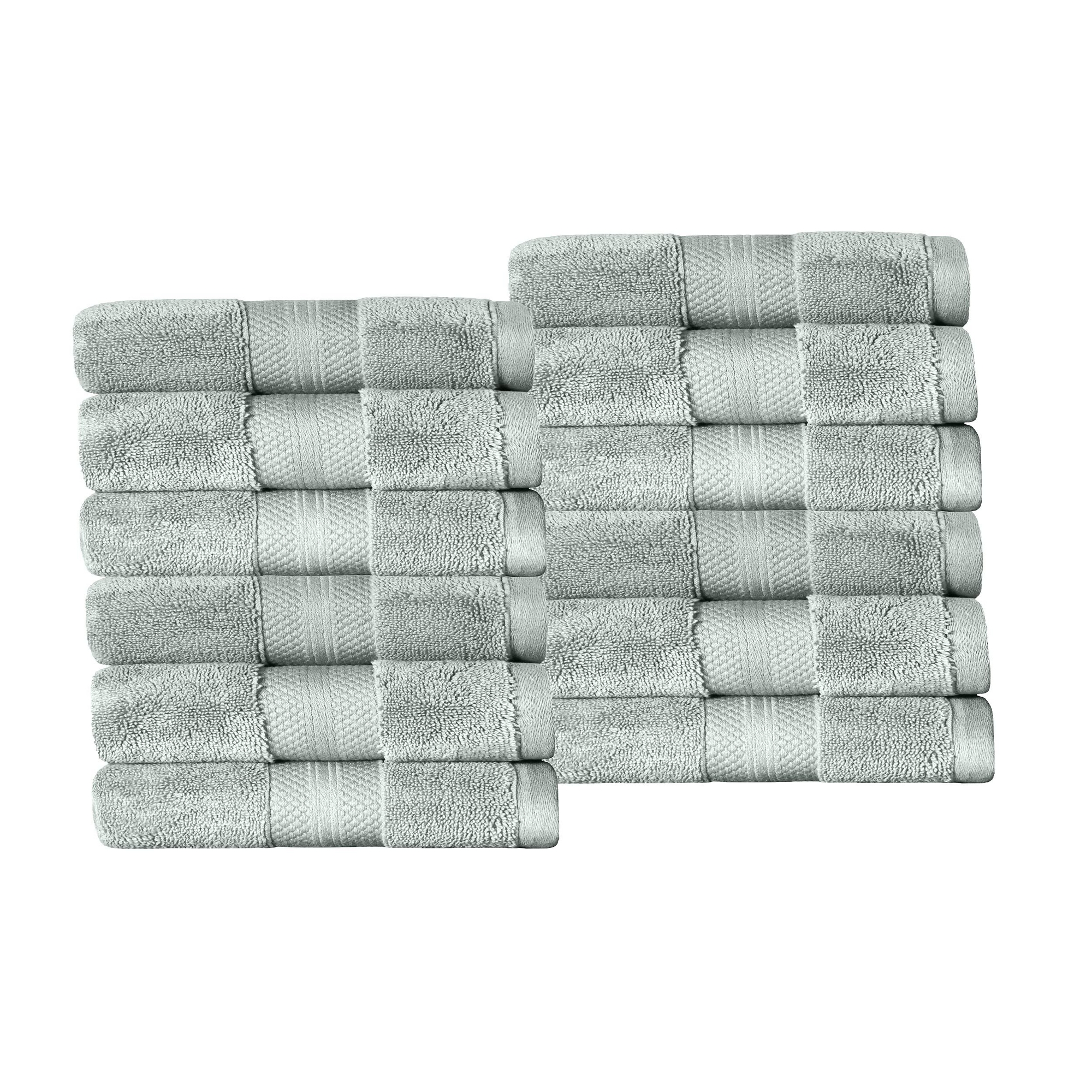 Luxury Cotton Heavyweight Solid Plush 12-Piece Face Towel/Washcloth Set, Olive Green - Blue Nile Mills