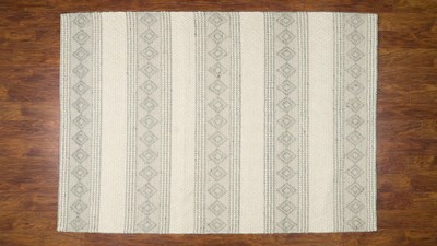 Southwest Elegance Hand-Tufted Wool Rug in Blue Geometric, 5' x 7'