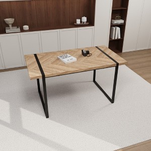 59" Modern Industrial Dining Table, 4-6 People, 1.5" Thick Engineering Wood Tabletop and Rectangular Metal Legs, for Home & Kitchen - Light Wood Color - 1 of 4