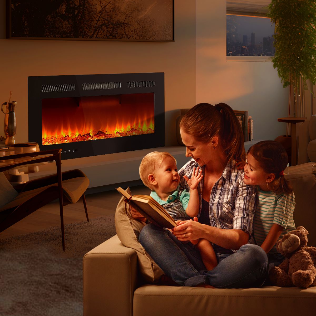 30 Inch Wall-Mounted Electric Fireplace - Adjustable Flame Color & Brightness, Quiet Heater with Overheat Protection - thumbnail 8