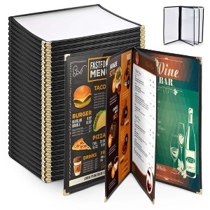 WeChef 30 Pack 8.5 x 14" 4 Page 8 View Menu Covers Black Trim Legal Size Restaurant Cafe - 1 of 4