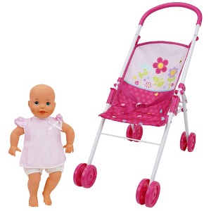 Garden Stroll N Doll Set - 14"  Baby Doll & Folding Stroller Set, 3+ - 1 of 4