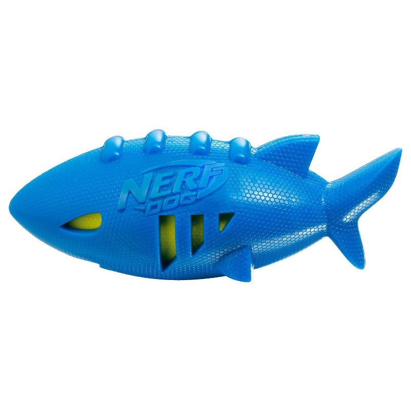 NERF Shark Super Soaker Football Dog Toy - Blue/Green - 7&#34;, 4 of 5