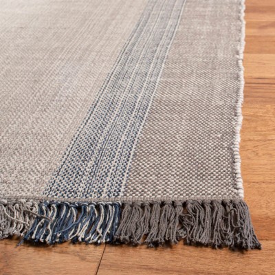 Handwoven Blue and Grey Cotton Flat Woven Rug, 2' 3" x 12'