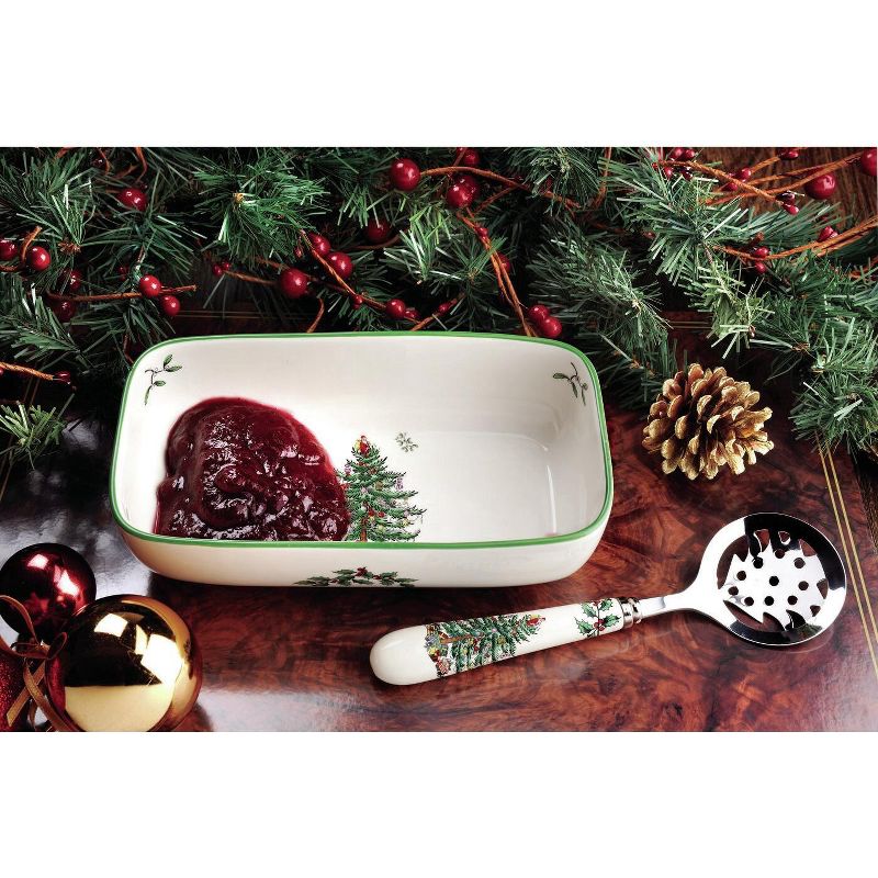 Spode Christmas Tree Cranberry Server with Slotted Spoon, 2 of 4