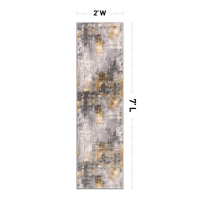 Yellow and Gray Abstract Synthetic Runner Rug 2' x 7'