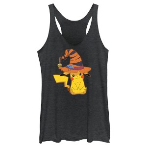 Women's Pokemon Halloween Pikachu Witch Hat Racerback Tank Top - 1 of 4