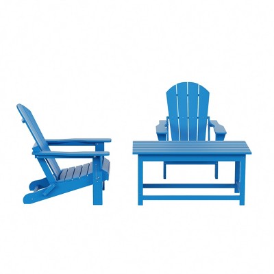 Pacific Blue HDPE 3-Piece Outdoor Patio Adirondack Set