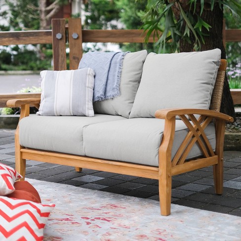 Cambridge Casual Carmel Teak Wood Outdoor Loveseat With Oyster Cushion Weather resistant Patio Sofa Target