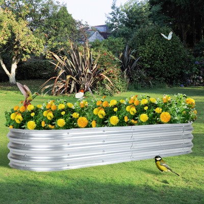 Aoodor Galvanized Raised Garden Bed Kit, Outdoor Garden Planter Oval Large Boxes for Vegetables, Flowers, Herbs - Silver